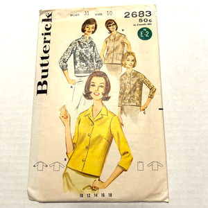 Butterick Vintage Pattern #2683 Misses Button Down Blouse Size 10